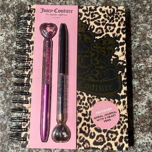 Juicy Couture Leopard Print Journal W/ 2 Heart Pens Pink & Black